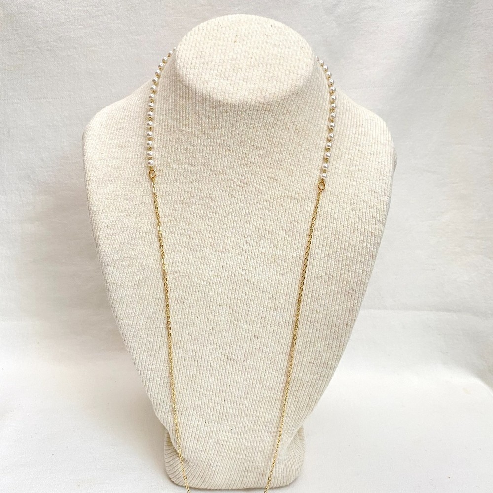 💎Faux Pearl Back Gold Tone Cable Chain Opera Length